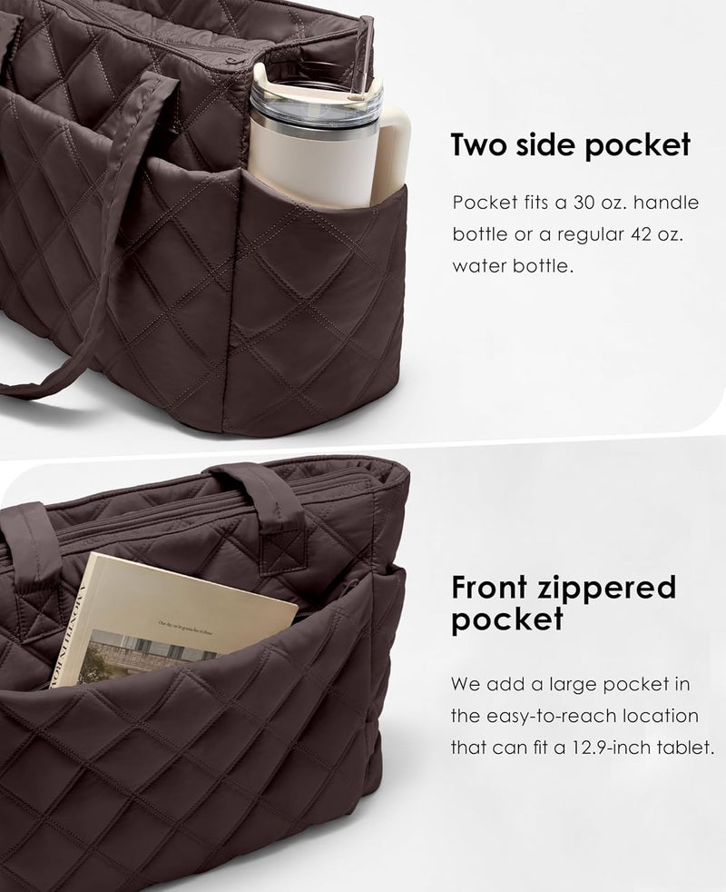 Uselike Tote Bag for Women, Lightweight Puffer Tote Work Bags with Compartments for Travel, Quilted Shoulder Bag with Zipper - Image 2